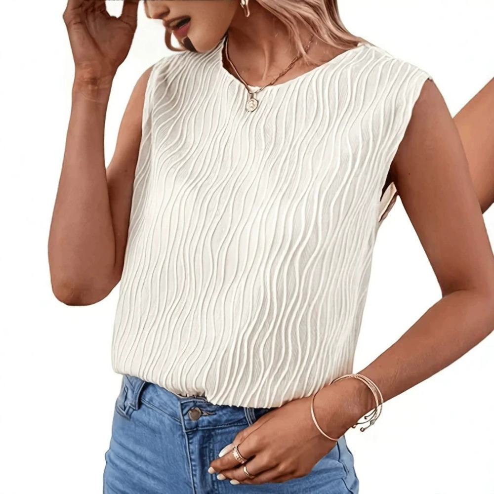 H&M Womens Summer Jacquard Wave Pattern Round Neck Sleeveless Loose Vest